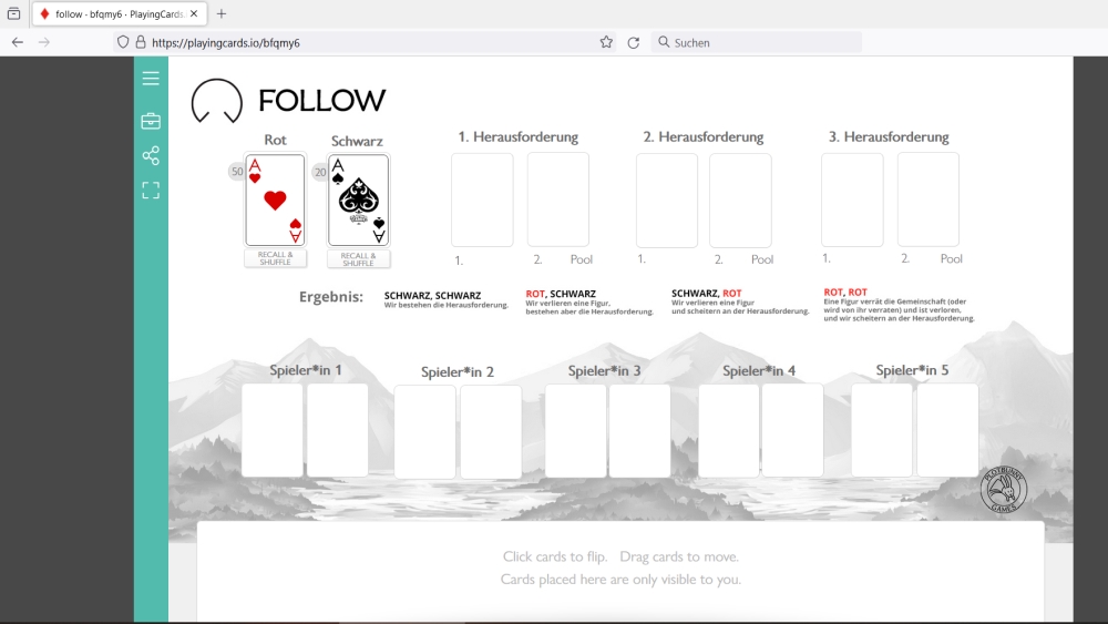 Screenshot der Spieltisch-Vorlage für Follow bei PlayingCards.io