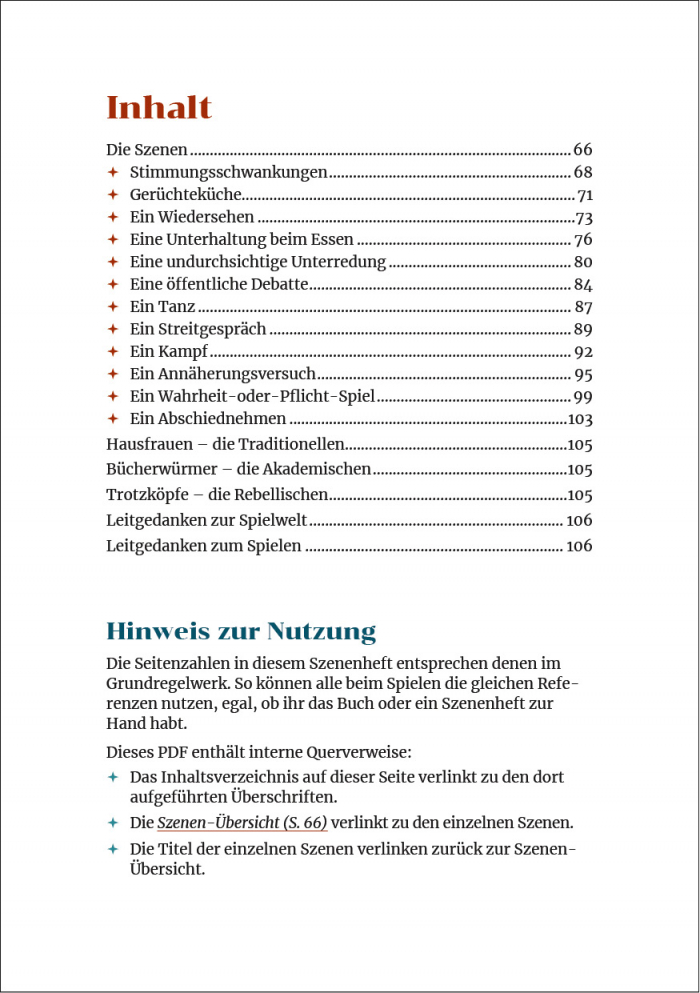 Inhaltsverzeichnis des Szenenhefts für "Fräulein Bernburgs Pensionat für junge Damen".