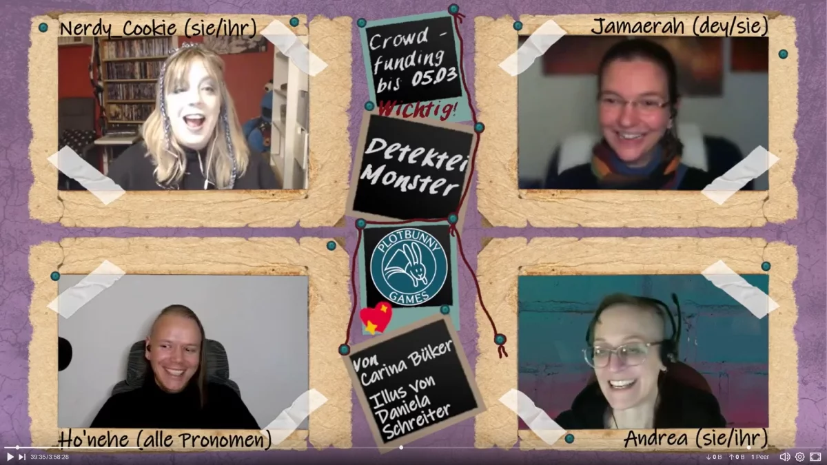 Screenshot aus dem Actual Play bei Katze und Wolf mit allen Mitspielenden.
