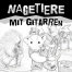 "Nagetiere mit Gitarren" in einer punkigen Schriftart. Die Coverzeichnung zeigt eine Nagetierband aus einer Ratte, einem Stachelschwein und einem Capybara. Die Ratte posiert im Vordergrund mit einer E-Gitarre. Sie trägt eine Jeansweste mit Nieten und Bandaufnähern. Die Gitarre ist an einen Verstärker der Marke "Bad Rat" angeschlossen. Schräg hinter der Ratte singt das Stachelschwein in ein Mikrofon und hält dessen Ständer schräg vor sich. Hinter den beiden sitzt das Capybara am Schlagzeug und singt ebenfalls mit.